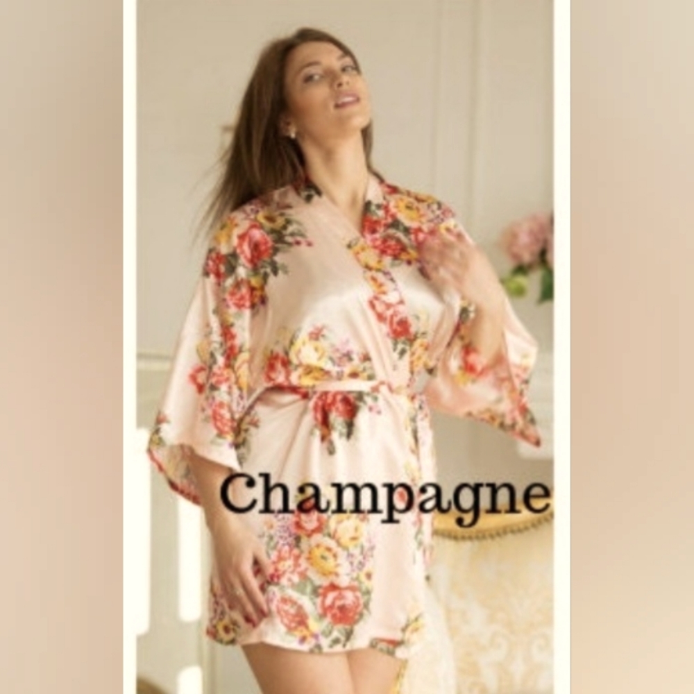 Silk Floral Bridesmaid Robe, NIB